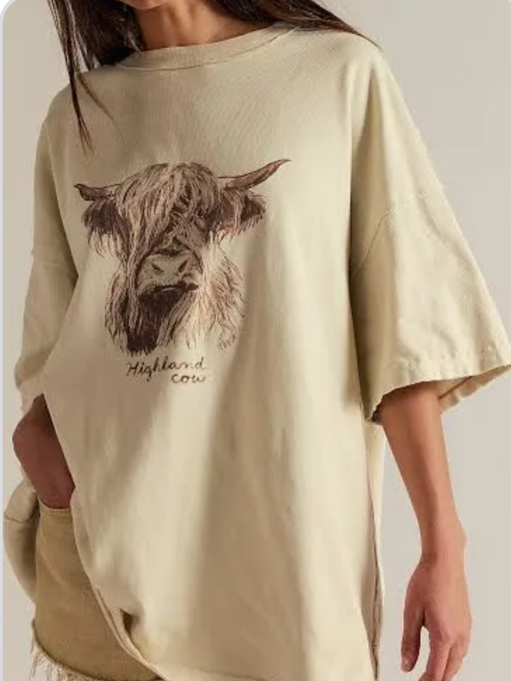 Free People oversized Highland Cow Graphic Tee - Cream women’s Shirt